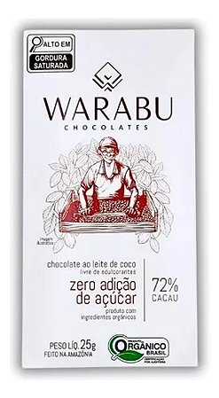 Chocolate Orgânico Zero Açúcar 72% Cacau