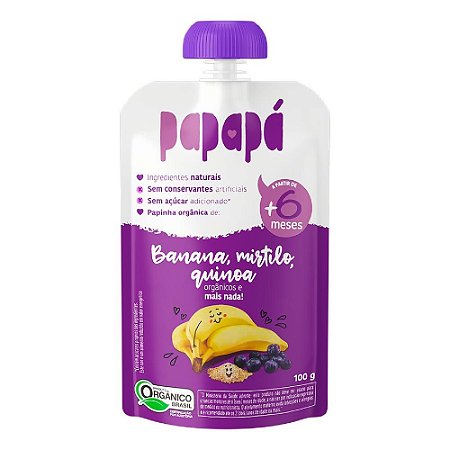 Papinha Papapá Orgãnica Banana Mirtilo e Quinoa