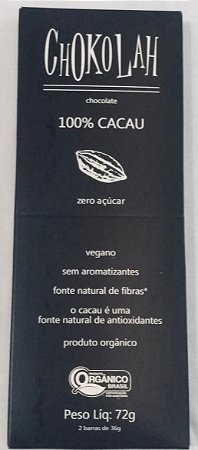 Chocolate 100% Zero Açúcar Vegano 60g- Chokolah Display com 10
