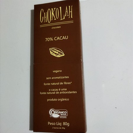 Chocolate 70% Cacau 70g Display com 10 - Chokolah