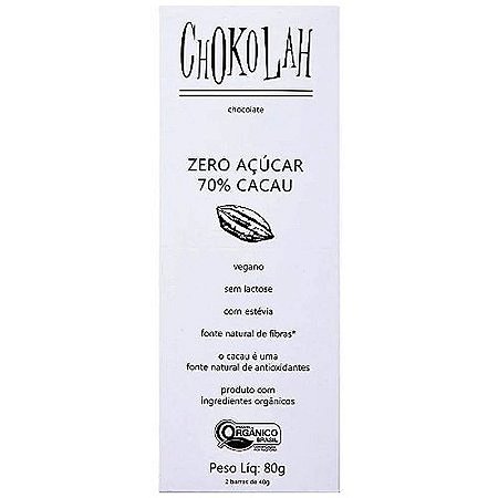 Chocolate 70% Cacau Vegano Zero Açúcar 70g Display com 10 - Chokolah
