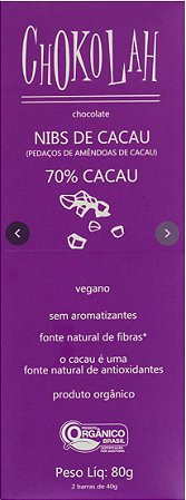 Chocolate 70% Nibs de Cacau 70g Display com 10 - Chokolah