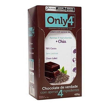 ONLY4 70% cacau c/Chia 70g - Tudo Zero Leite - Display com 6