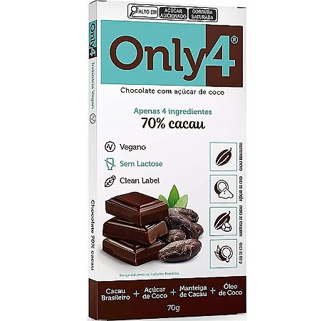 ONLY4 70% Cacau - Barra de Chocolate Tudo Zero Leite 70g