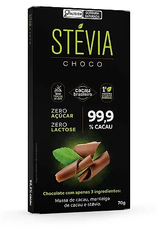SteviaChoco 99,9% Cacau 70g - Tudo Zero Leite