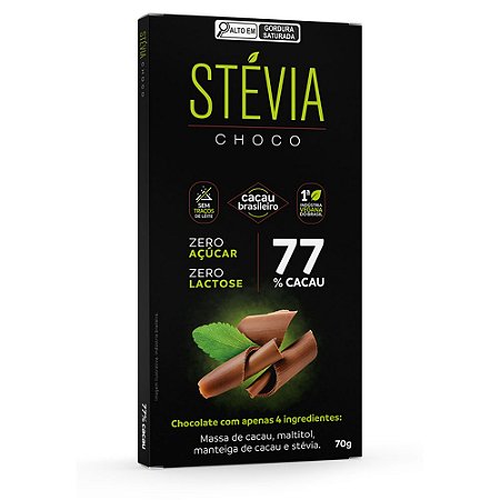 SteviaChoco 77% cacau 70g  - Tudo Zero Leite