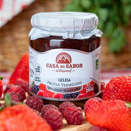 Geleia de Frutas Vermelhas sem Adição de Açúcar 260g -  Casa do Sabor - 3 Unidades