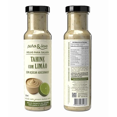MOLHO TAHINE COM LIMAO - PURO E LEVE - 250ML