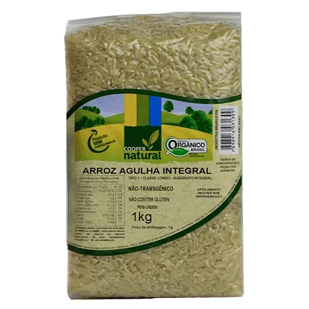 ARROZ AGULHA INTEGRAL ORGÂNICO - COOPERNATURAL - 1Kg