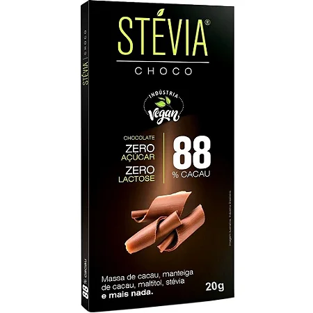 SteviaChoco 88% Cacau  - Tudo Zero Leite - 20g
