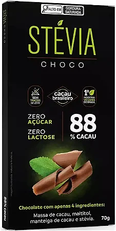 SteviaChoco 88% Cacau  - Tudo Zero Leite - 70g