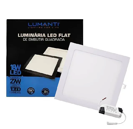 Luminária LED Flat Embutir Quadrada 18W Branco Frio