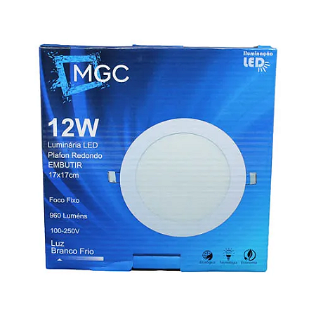 Luminária LED Embutir Redonda 12W Branco Frio