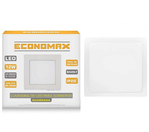 Luminária LED Sobrepor Quadrada 12W Branco Frio