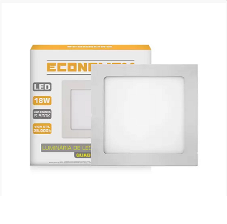 Luminária LED Sobrepor Quadrada 18W Branco Frio
