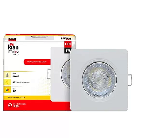 Spot LED Quadrado 3W Branco Quente
