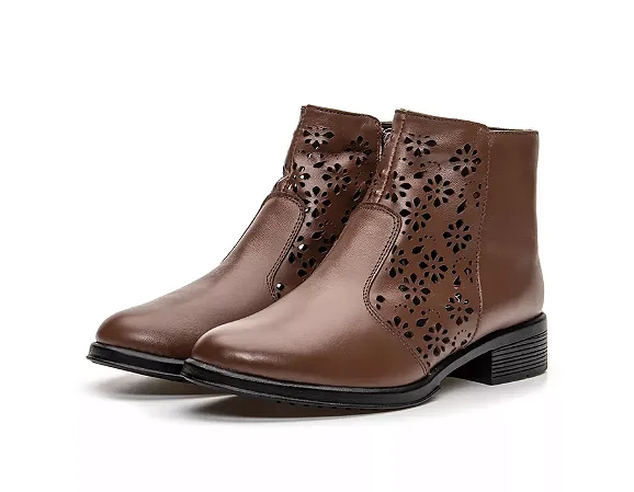 BOTA FEMININA DETALHE LASER EM COURO LEGÍTIMO