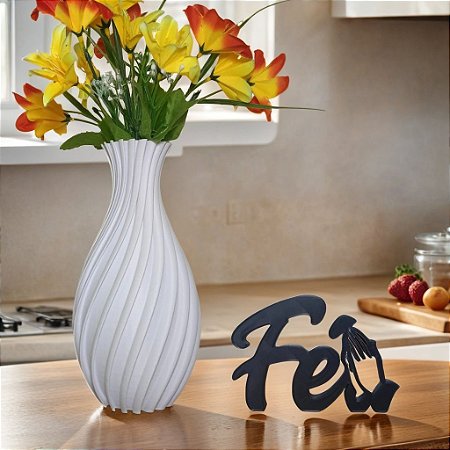 Vaso Decorativo Madri + Palavra FÉ - Decoração de Mesa