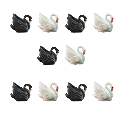 Kit 10 mini Cisne Negro Branco Maquete Mini Mundos Terrário