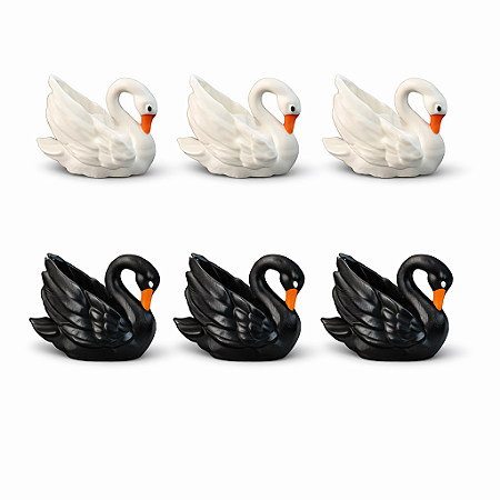 Kit 6 mini Cisne Negro Branco Maquete, Mini Mundos Terrário