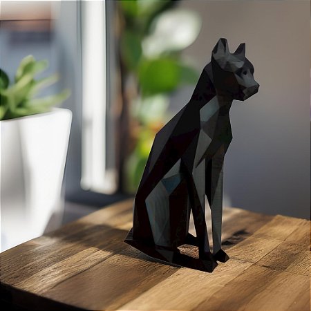 Estatueta Gato Sentado Geométrico Decoração ( Low Poly )