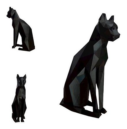 Estatueta Gato Sentado Geométrico Decoração  ( Low Poly )