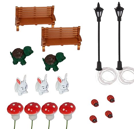 Kit 17 Pç Miniatura Pato Dog Dálmata Casa Barco Sapo Banco Tartaruga Terrário Mundo Bonsai