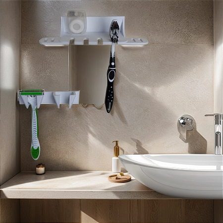 Kit Suporte Banheiro - Escova Dente, Aparelho Barbear Ganhos