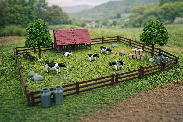 SÍTIO capim-guiné – Kit Mini Fazenda com Vaquinhas, Cercas, Arvores – Maquete,Terrário, Diorama Trabalho Escolar
