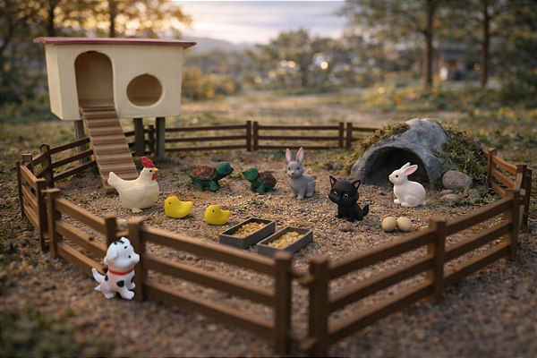 Miniaturas Quintal dos Bichinhos: Galinheiro, Cercas e Pets – Fazendinha/Diorama