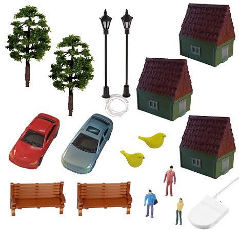Miniaturas Vilarejo Encantado: Casas, Postes e Pessoas – Maquete Urbana/Diorama