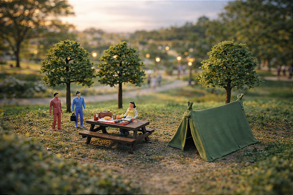 Miniaturas Pic-Nick c/ Mesa, Tenda – Diorama Terrário Maquetes