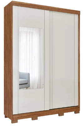 GUARDA-ROUPA SOLTEIRO 2 PORTAS DE CORRER 2 GAVETAS RUBI PANAN ROUPEIRO - CINAMOMO/OFF WHITE