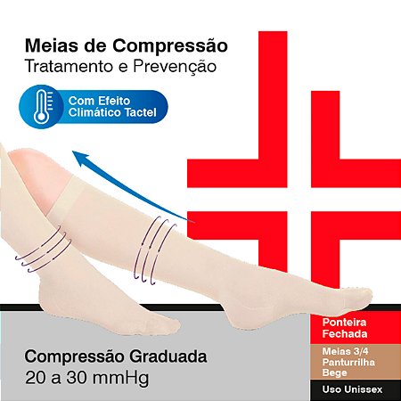 Meias Compressivas - Antitrombo - Pré e Pós Linha Tromb 1200 Cirúgica 20 a 30mmHg Compressão Graduada, ponteira fechada