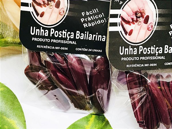 Unha postiça Bailarina " cor Café cintilante"24 unhas