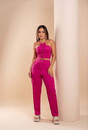 Conjunto Calça e Mini Cropped Alfaiataria