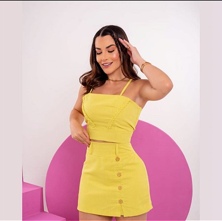 Conjunto Short Saia e Blusa com Alça Cruzada