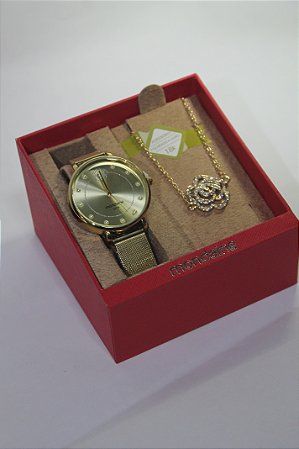 Kit Relógio Mondaine Feminino Cristais 32535LPMKDE1K1