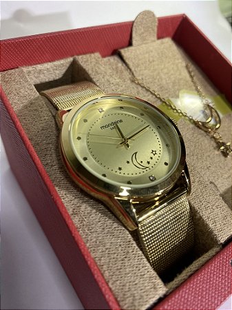 Kit Relógio Feminino Casual Estrela Dourado 32461LPMKDE1K1
