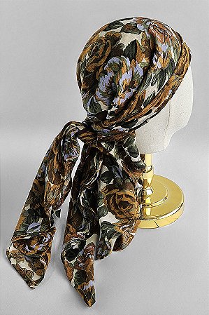 Lenço Marrom Floral | 90 x 90