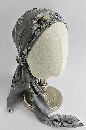 Lenço Cinza Floral | 90 x 90