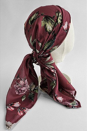 Lenço Vinho Floral | 90 x 90