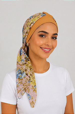 Turbante Aatma Damasco UV 50+ com Lenço Caminho das Flores