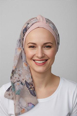 Turbante Aatma Rosa UV 50+ com Lenço Borboleta Encanto