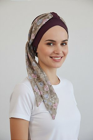 Turbante Aatma Vinho UV 50+ com Lenço Jardim Vintage