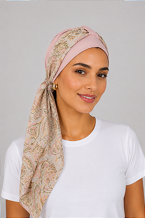 Turbante Aatma Rosa UV 50+ com Lenço Jardim Suave