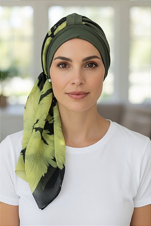 Turbante Aatma Verde Liso UV 50+ com Lenço Entusiasmo