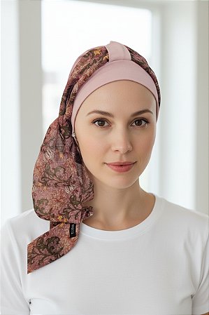 Turbante Aatma Rosa UV 50+ com Lenço Rosê Florata