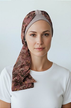 Turbante Aatma Fendi UV 50+ com Lenço Rosê Florata