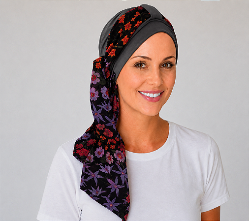 Turbante Aatma Grafite com Lenço Jardim Noturno